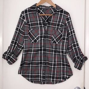 MARKET & SPRUCE Stix Fix Button Up Gray Plaid M